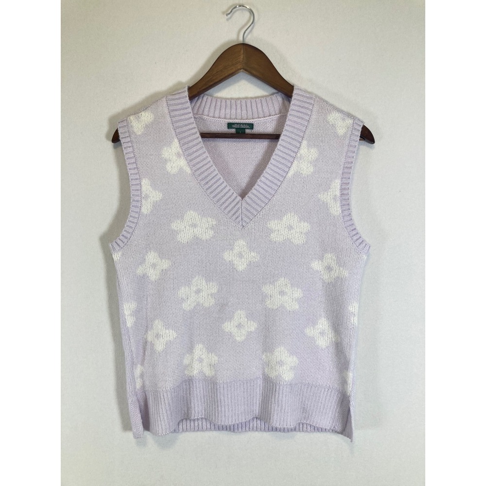 Cottagecore Wild Fable Women S Lavender Purple Floral Knit V-Neck Sweater Vest